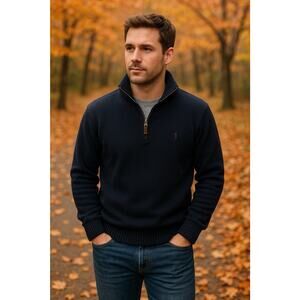 Polo Ralph Lauren Men’s Pullover Sweater XXL 100% Cotton Quarter Zip Navy Pony